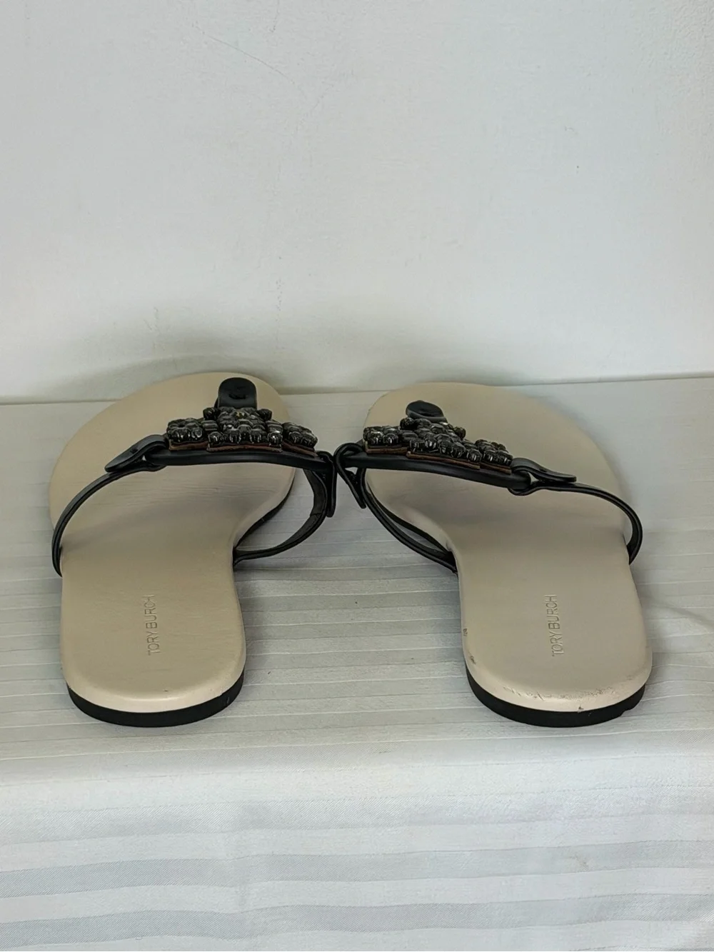 Tory Burch ‘Miller’ Crystal Embellished Iconic Logo Soft Sandals Women’s Size 8